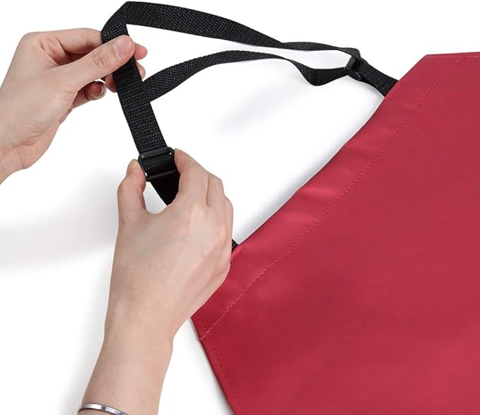 VWELL Waterproof Rubber Vinyl Apron for Women - Chemical Resistant Work Cloth with 2 Pockets - Adjustable Bib Butcher Apron - Best for DishWashing, Lab Work, Dog Grooming, Cleaning Fish (Red)