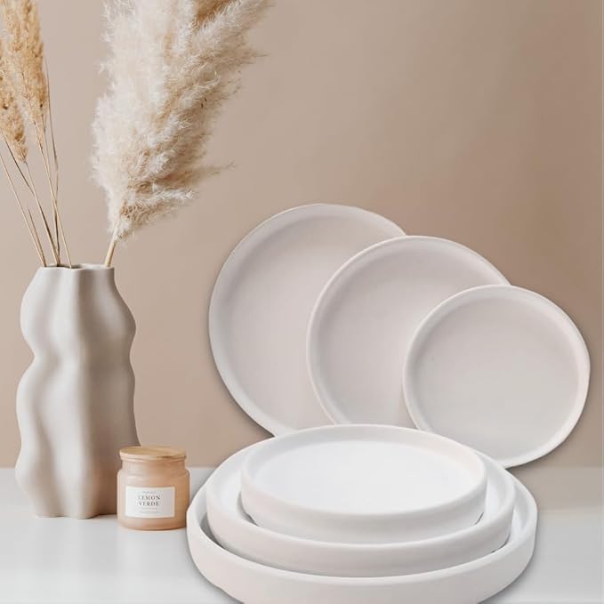 Braque Ceramic Plant Saucer 7 Inch, 2 Pack Round Matte White Flower Plant Saucers for Holding Water Drips and Soil, Ceramic Drainage Tray for Plant Pots, Include Silicone Feet Protect Surface