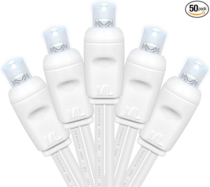 Christmas Lights 50 LED 17FT Commercial Mini LED String Lights, 120V UL, White Wire Xmas Lights for Indoor & Outdoor Use, Holiday Party Decorations,Trees, Light Displays (Cool White)