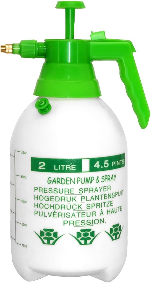JoyTube Garden Pump Sprayer 68 oz/0.5 Gallon Hand Held Pressure Bottle Brass Adjustable Nozzle Large Capacity Water Weed Flower Plant Mister Lawn Home Washing Spray 2L with Safety Valve(Green)