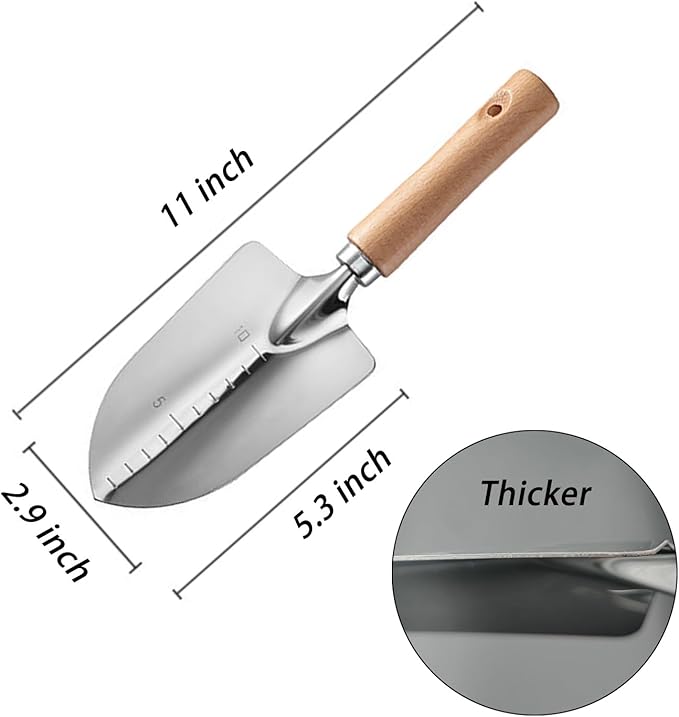 Garden Tool Shovel for Digging Gardening Trowel for Lawn Planting Stainless Steel Spade Wooden Handle Anti Slippery