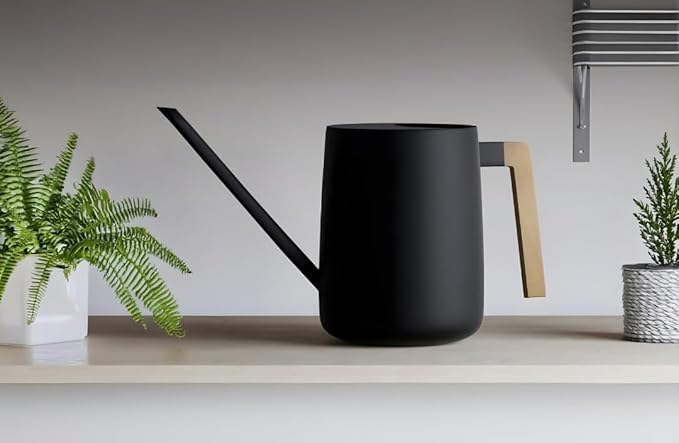 Watering Can for Indoor Plants, 33 oz/1 Liter Metal Stainless Steel Pot with Long Spout for House Plants (Matte Black)