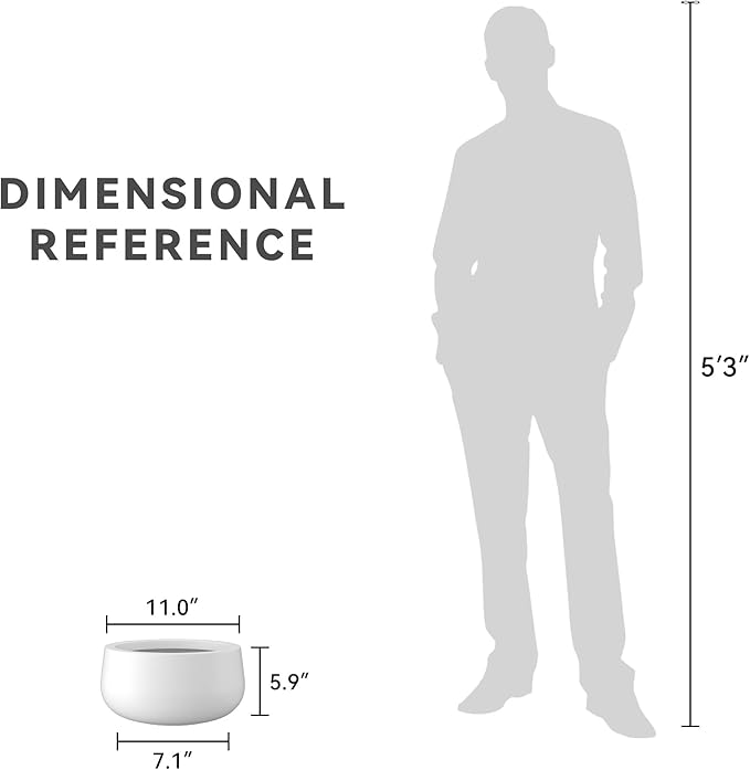 Kante 11.8" Dia Round Concrete Planter, Cement Plant Pots with Drainage Hole and Rubber Plug for Outdoor Indoor Garden Home, Modern Curvaceous Design, Pure White