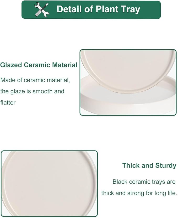 vensovo 7 Inch White Ceramic Plant Saucer Pots Tray -2 Pcs Round Planter Saucers for Indoor & Outdoor Plants, Large Trays Perfect for 5 Inch 6Inch Flower Pot