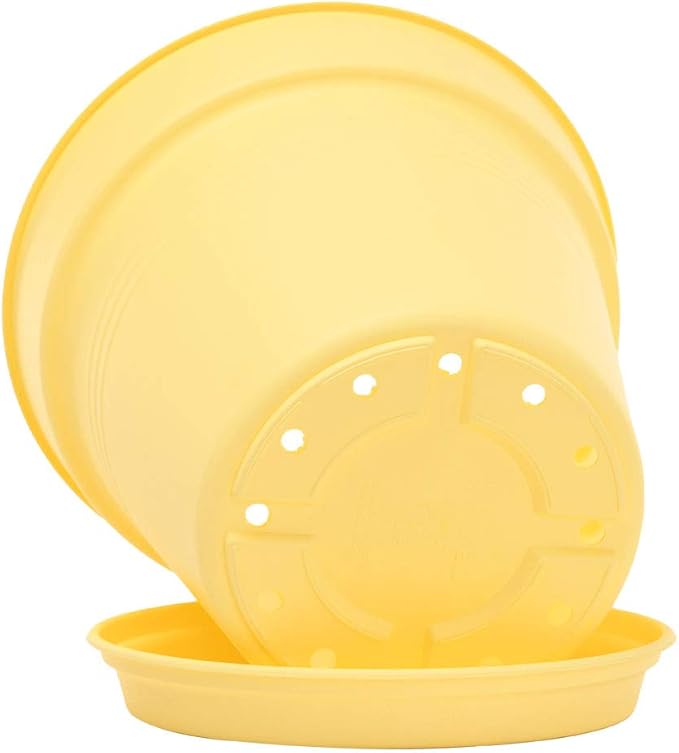 Mintra Home Garden Pots 4pk - Flowers, Herbs, Plants, Indoor, Outdoor, Colorful, Wholesale, Bulk (Yellow, 11cm Diameter (4.3in))