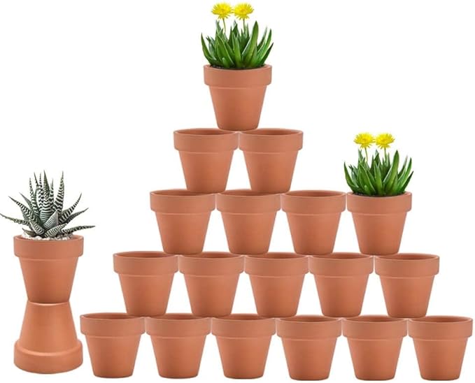 vensovo 3 Inch Terra Cotta & Terracotta Pots with Drainage - 20 Pack Clay Flowerpots, Succulent Nursery Planter Great for Plants, Crafts, Wedding Favor