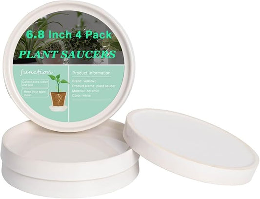 vensovo 7 Inch White Ceramic Plant Saucer Pots Tray -4 Pcs Round Planter Saucers for Indoor & Outdoor Plants, Large Trays Perfect for 5 Inch 6Inch Flower Pot