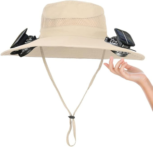 Sun Hats with Fans for Men Women Summer Fishing,Cooling Fishing Hat with Fans for Hiking Camping Hunting UPF 50+ Wide Brim