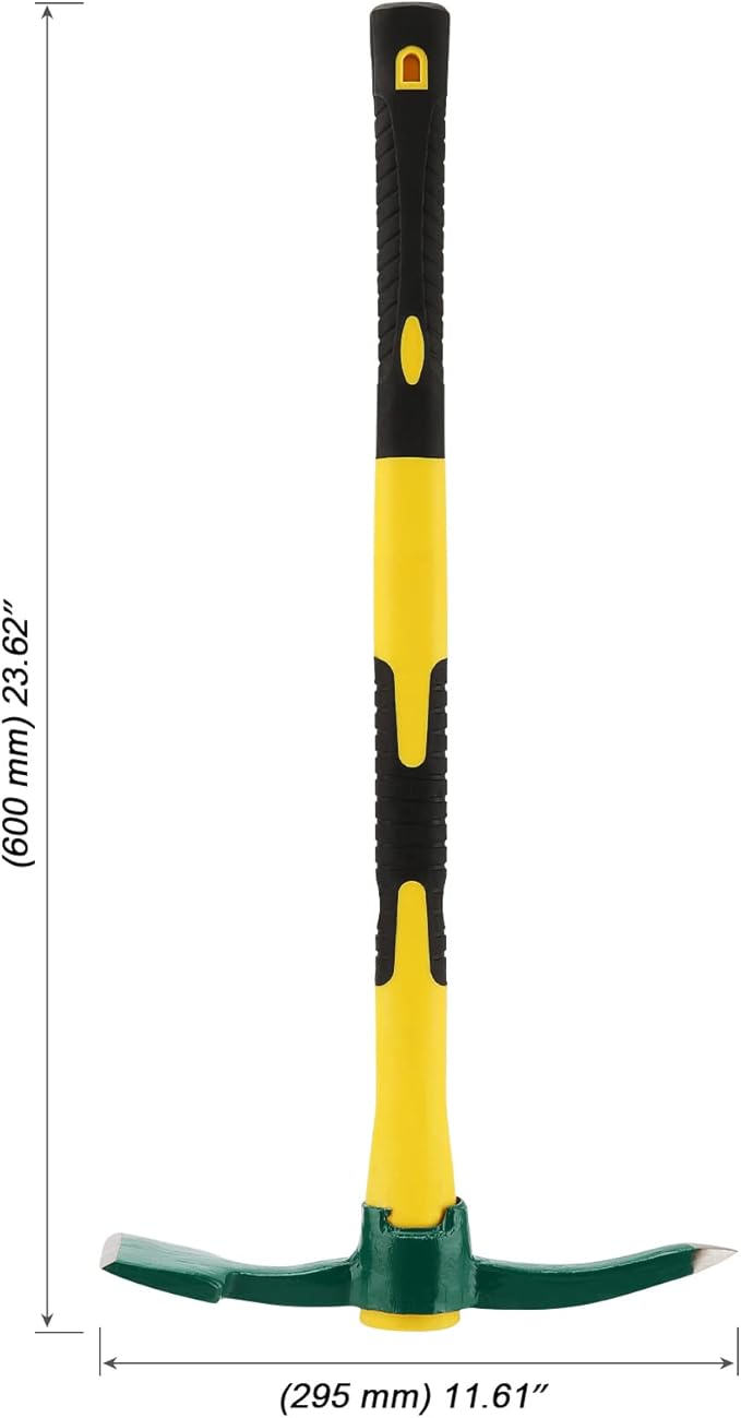 MOUYAT 23 Inch Large Pick Mattock Hoe, Garden Pick Axe Forged Steel Weeding Mattock Hoe Tool with Fiberglass Handle for Loosening Soil, Prospecting, Cultivating