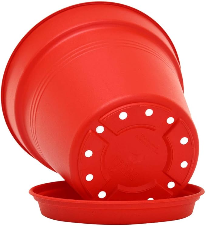 Mintra Home Garden Pots 4pk - Flowers, Herbs, Plants, Indoor, Outdoor, Colorful, Wholesale, Bulk (Red, 15cm Diameter (5.9in))