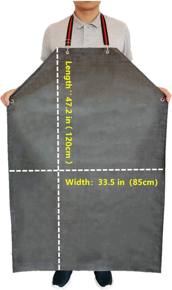 Thick Rubber Apron, 47.2 x 33.5 Inch Waterproof, Long Chemical Resistant, Adjustable for Dishwashing, Cleaning Fish, Gardening, Lab Work, Butcher and Dog Grooming, Grey