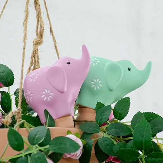 4 Pack Elephant Shape Terracotta Watering Spikes, Plant Watering Globes(Up to 7 Days of Watering), Automatic Plant Waterer for Indoor Outdoor Plants