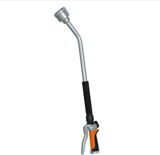 RESTMO Long Watering Wand, 24 Inches Gentle Soft Full Shower Sprayer Wand with Flow Control, Heavy Duty Metal Hose Wand for Hanging Baskets, Shrubs, Plants, Flowers, Garden and Lawn, Orange