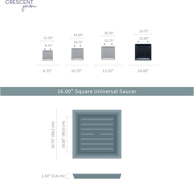 Crescent Garden Universal Square Plant Saucer, Modern XL Durable Drip Tray for Square Planter, Heavy-Duty Plastic Drainage Dish, Large Outdoor Flowerpot Saucer - 16'' Inner x 19.75" Outer (Mocha)
