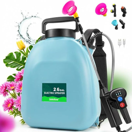 Battery Powered Backpack Sprayer, 2.6 Gallon Electric Garden Sprayer with 3 Adjustable Pressures, USB-C Charging, 5 Nozzles& 41″ Telescopic Wand for Weed Control, Pest Spray, Yard & Lawn Care