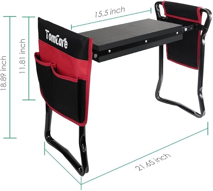 TomCare Garden Kneeler Seat Garden Bench Garden Stools Foldable Stool with Tool Bag Pouch EVA Foam Pad Outdoor Portable Kneeler Christmas Gardening Gifts for Women Men,Large 21.65"x10.62"x18.89",Black