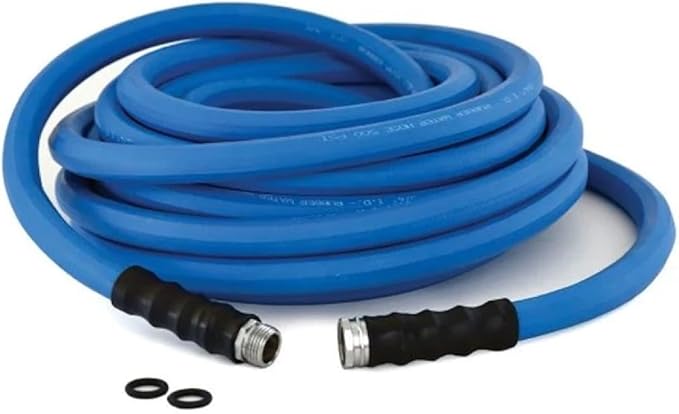 AG-LITE AL3425 3/4" x 25' Rubber Farm & Ranch Water Hose, Lightweight, 500 PSI, 50F to 190F Degree, Polyester Braided, Brass GHT Fittings, 4 Finger-Grip Bend Restrictor, Agriculture & Industrial Use