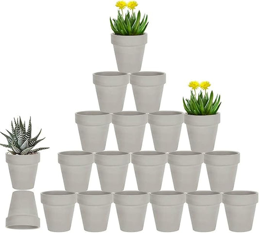 vensovo 3 Inch Grey Terra Cotta & Terracotta Pots with Drainage - 20 Pack Clay Flowerpots, Succulent Nursery Planter Great for Plants, Crafts, Wedding Favor
