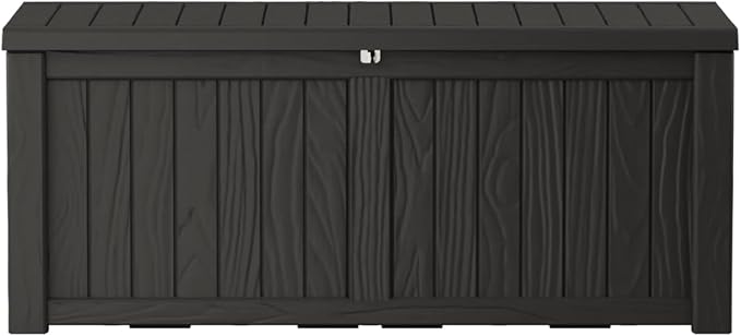 TARKARI 150 Gallon Lockable Resin Deck Box, Waterproof & UV-Resistant Outdoor Storage Box for Outdoor Cushion Storage, Garden Tools & Pool Accessories Storage, Black