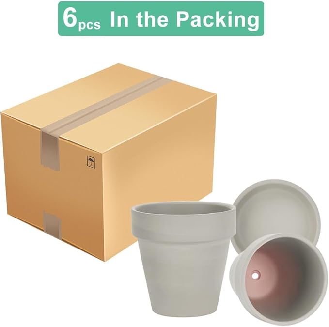vensovo Grey Terracotta & Clay Pots with Saucer - 6 Pack 5 Inch Terra Cotta Pot Ceramic Pottery Planter Cactus Flowerpots Drainage Hole, Great for Plants, Crafts and Wedding Favor