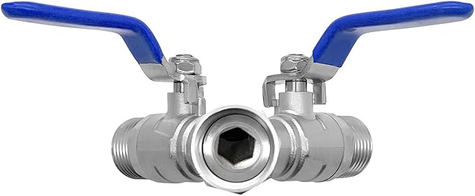 Beduan 304 Stainless Steel Hose Splitter 2 Way Y Garden Hose Bib Splitter with Long Handle Water Hose Ball Shut Off Valve 3/4 GHT Threaded