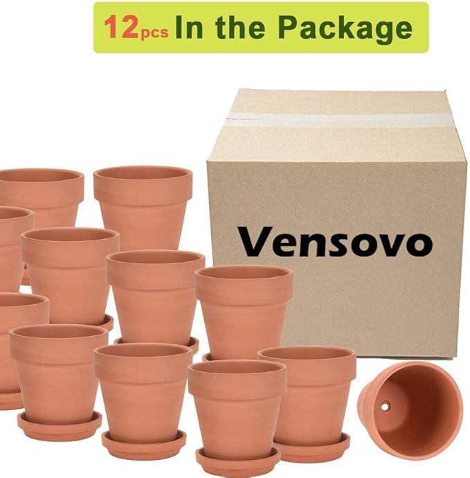 vensovo 3 inch Terracotta Clay Pots for Plants with Saucer - 12 Pack Small Terra Cotta Planter Great for Garden Windowsill Indoor & Outdoor Wedding Favors Gifts