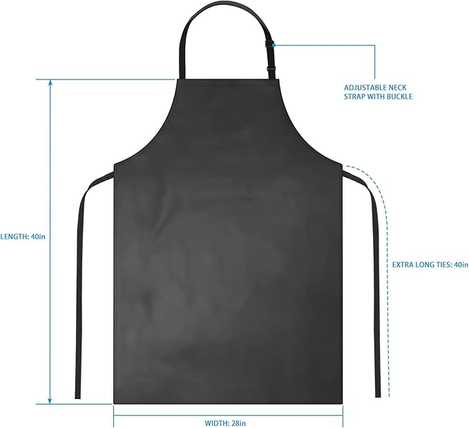 2 Pack Waterproof Rubber Vinyl Apron 40 Inch Chef Aprons for Men Heavy Duty Chemical Work Apron Extra Long Grilling Aprons with Adjustable Bib Apron for Dishwashing Lab Butcher Cooking Kitchen Black