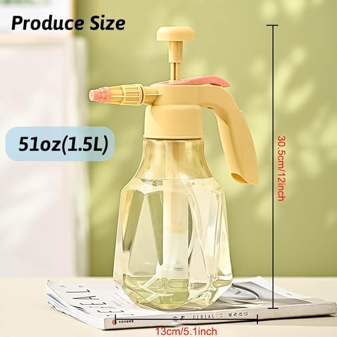 51oz/68oz Handheld Garden Pump Sprayer with Adjustable Nozzle Pressure Sprayer Hand Atomizer for Home Cleaning,Garden,Car Detailing & Washing (51ozYellow)