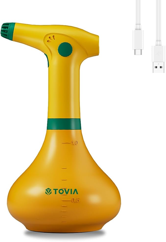 T TOVIA: Garden Sprayer 1 Liter Battery Spray Bottle Powered Electric, Rechargeable, Portable Garden ， Plant Mister Spray Bottle ， Outdoor and Indoor Plants,Cleans and Gardens, Handheld Powered