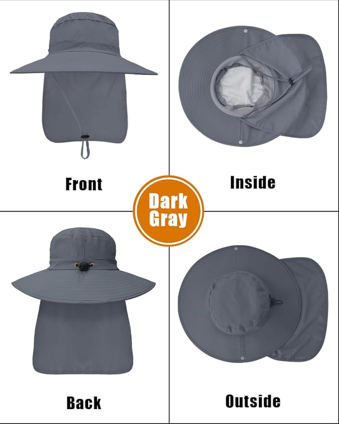 Outdoor Sun Hats with Stowable Neck Flap for Men Women UPF 50+ Mesh Summer Bucket Hat Wide Brim for Fishing Safari Hiking