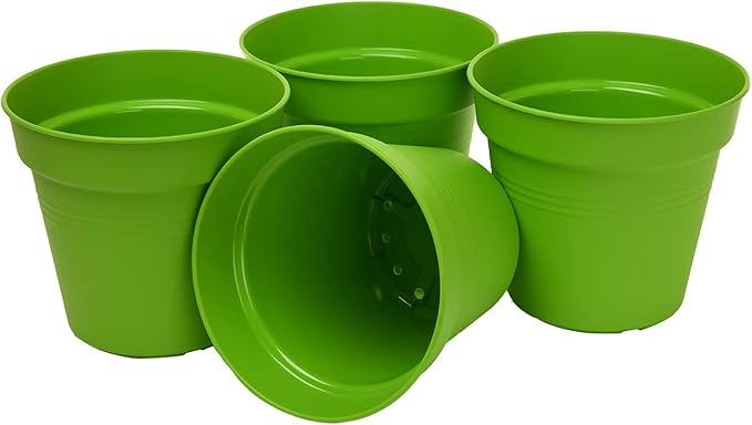 Mintra Home Garden Pots 4pk - Flowers, Herbs, Plants, Indoor, Outdoor, Colorful, Wholesale, Bulk (Light Green, 15cm Diameter (5.9in))
