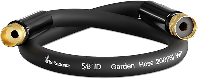 Short Garden Hose 1 ft x 5/8 in Small Water Hose Extend Connector, Lightweight Rubber Hybrid Leader Hose, Leak-Free Connections,Male to Female Fittings, Black