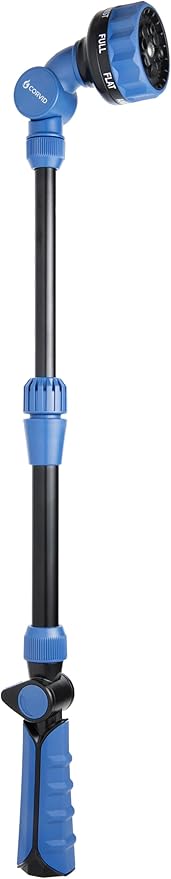 with Corvid Adjustable Thumb Control Garden Watering Wand, 19-24 Inch Telescoping Hose Nozzle 8 Spray Patterns, Heavy-Duty Zinc & Aluminum for Precise Watering and Cleaning