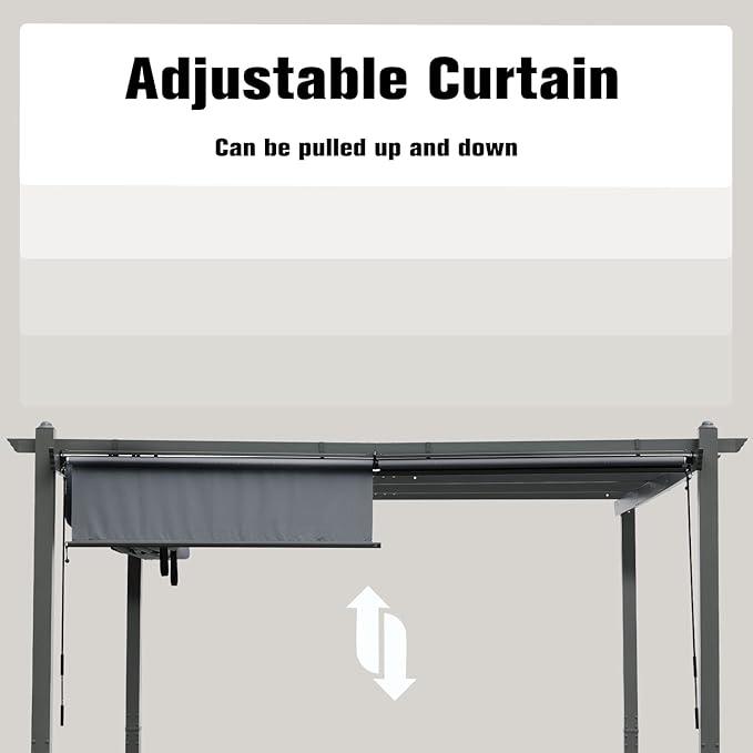BPS 4.8x6 FT Aluminum Pergola Roller Shade - Cordless Gazebo Curtain, 2-Pack for Outdoor Pergola or Gazebo, Gray