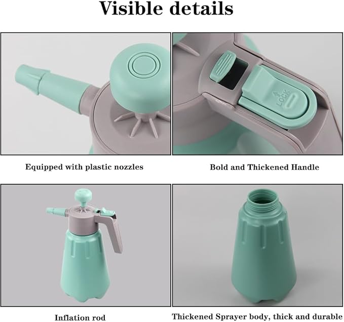 Handheld Garden Pump Sprayer, 0.5Gallon/68oz Garden & Lawn Pressure Spray Bottle with Safety Value & Adjustable Nozzle for Plant Spraying/Home Cleaning/Car Washing 2L Capacity (Turquoise)