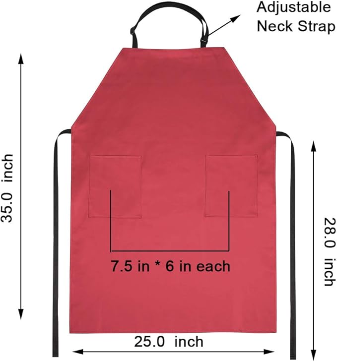 VWELL Waterproof Rubber Vinyl Apron for Women - Chemical Resistant Work Cloth with 2 Pockets - Adjustable Bib Butcher Apron - Best for DishWashing, Lab Work, Dog Grooming, Cleaning Fish (Red)