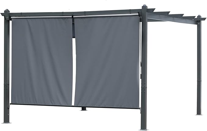 BPS 4.8x6 FT Aluminum Pergola Roller Shade - Cordless Gazebo Curtain, 2-Pack for Outdoor Pergola or Gazebo, Gray