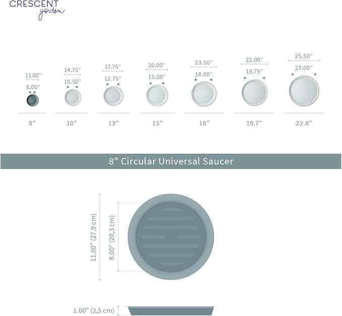 Crescent Garden Universal Round Planter Saucer, Durable Drainage Dish for Plant Pots, Heavy-Duty Plant Dishes Saucer, Indoor & Outdoor Plant Trays - Rust (8.5 inch Inner, 11 inch Outer Diameter)