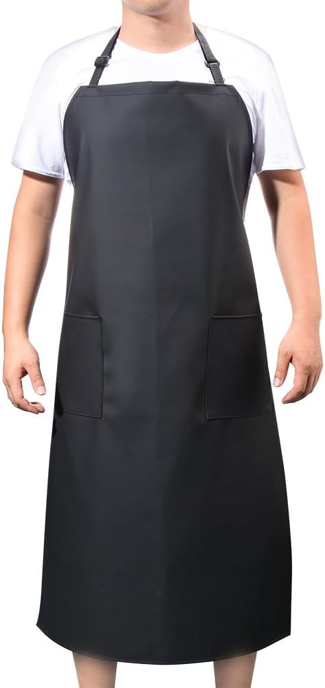 VWELL Rubber Vinyl 41.5'' Waterproof Apron for Men Women, Dishwashing, Chemical Lab Work Apron Butcher Apron PVC Grooming Apron