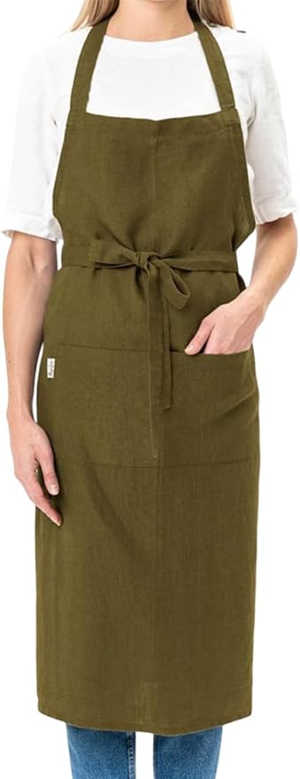 MagicLinen 100% Linen Apron - Cooking, Gardening, Grilling, Painting Apron with Pockets - Perfect for Women and Men
