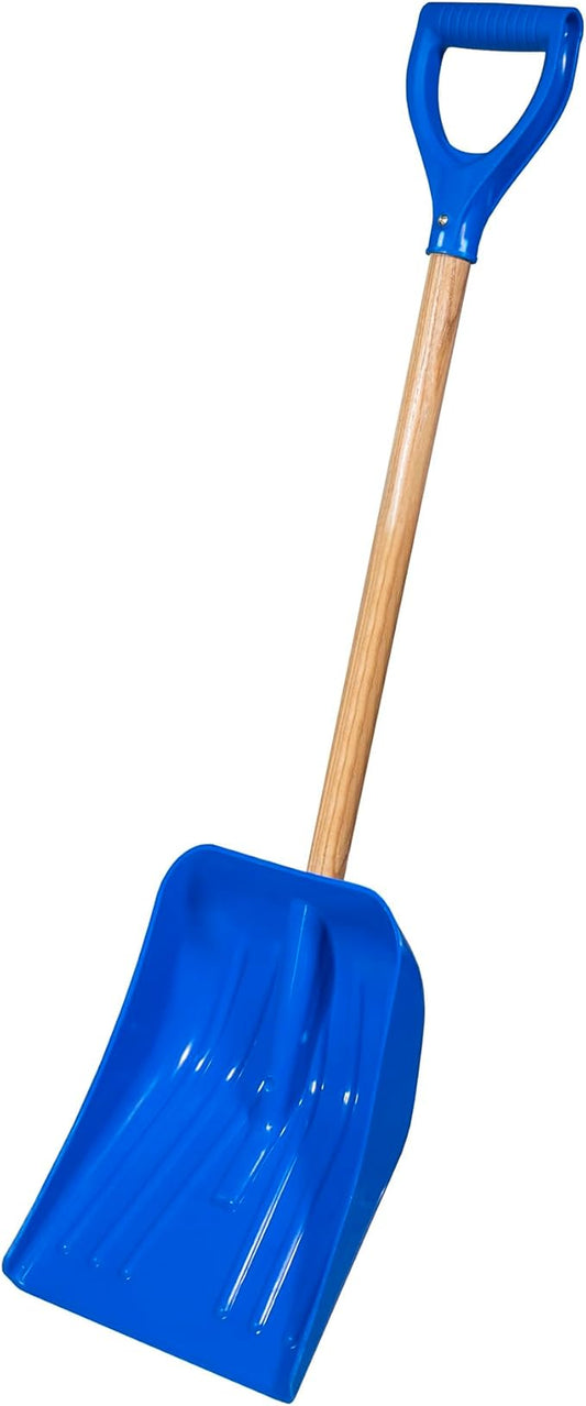 Farm-TUFF Multipurpose Car & Trunk Shovel - Heavy-Duty Ash Hardwood Handle & Non-Stick Plastic Blade - Compact, Lightweight & Durable for Snow, Soil, Mulch & Gardening, Blue, 10in