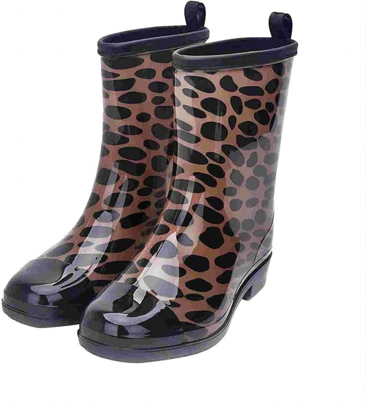 Women Half Calf Rubber Rainboots Leopard gerbera Red Floral Printed Waterproof Rubber Garden rain footwear