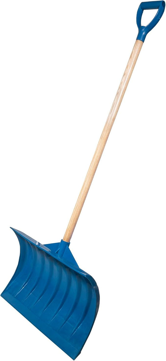 Farm-TUFF Heavy Duty Multi-Purpose Shovel - Snow, Barn, Grain, Industrial Use - Large Non-Stick Blade & Ash Hardwood D-Grip Handle - Durable & Lightweight Utility Scoop - Blue, 21.8in