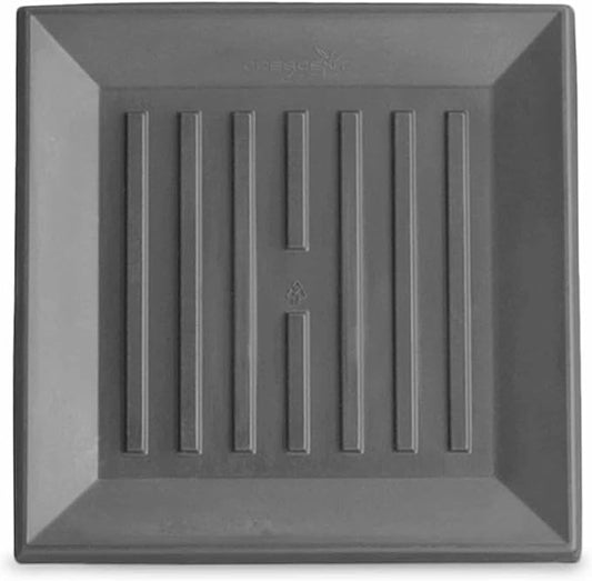 Crescent Garden Universal Square Plant Saucer, Weather-Safe Durable Drip Tray for Square Planter, Heavy-Duty Plastic Drainage Dish, Large Outdoor Flowerpot Saucer - 16'' Inner x 19.75" Outer (Slate)