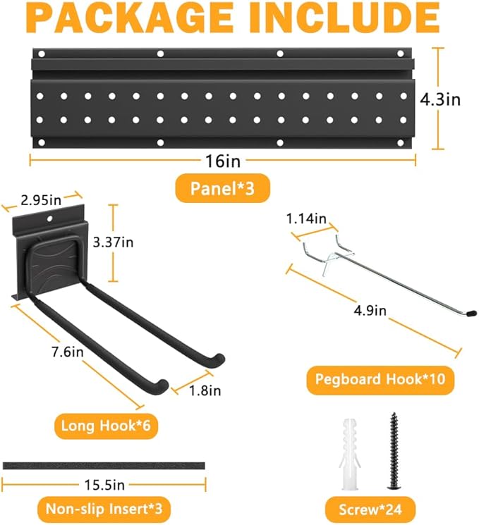 Garage Tool Storage Organizer Wall Mount, Heavy Duty Metal Garden Tool Rack Kit, 48inch Tracks with 16 Hooks for Shovel, Broom, Rake, Home, Max Load 600lb