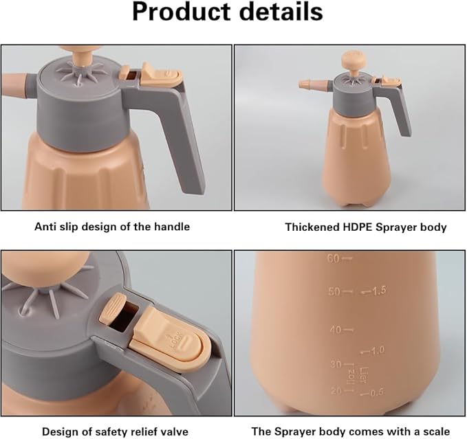 JoyTube Garden Pump Sprayer, 68 oz/0.5 Gallon Hand Held Pressure Sprayer with Safety Valve ＆ Adjustable Nozzle, Large Capacity Bottle Water Weed Flower Plant Lawn Home Washing Spray 2L(Salmon Pink)