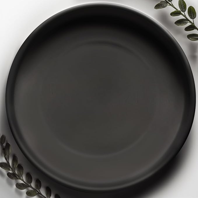 Heavy Duty Ceramic 14 Inch Planter Saucer - with Silicone Feet for Added Surface Protection - Scratch-Resistant Black Pot Saucers for Plants, for Pots 13.75" at the Base or Less, Black Plant Saucer