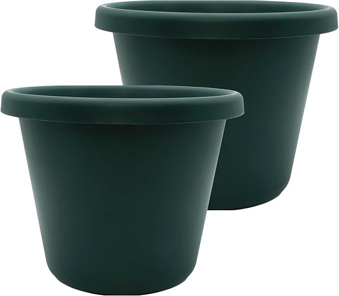 The HC Companies Classic Round Plastic Plant Pot w/Rolled Rim - Lightweight & UV Resistant Flower Pot for Herbs & More - Outdoor & Indoor Plant Pots w/Drainage (15.5 inch Evergreen, Pack of 2)