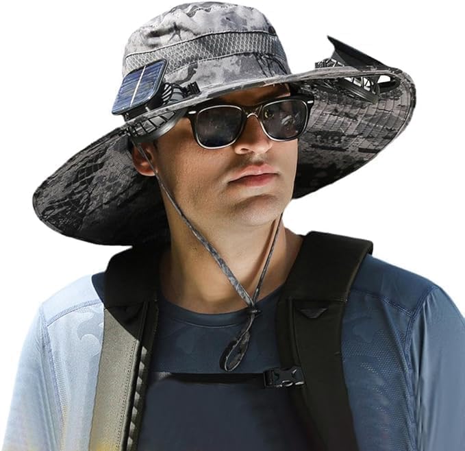 Solar Powered Fan Hat with 2 Removable Fans Wide Brim Sun Hat for Outdoor Fishing, Hiking Gardening, USB Solar Charging