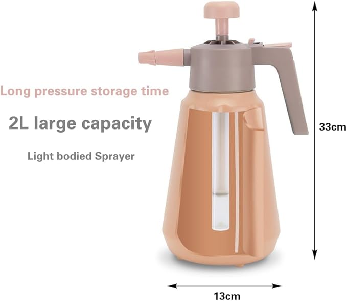 JoyTube Garden Pump Sprayer, 68 oz/0.5 Gallon Hand Held Pressure Sprayer with Safety Valve ＆ Adjustable Nozzle, Large Capacity Bottle Water Weed Flower Plant Lawn Home Washing Spray 2L(Salmon Pink)